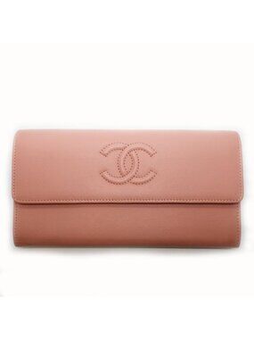 Chanel CC Logo Caviar Leather Pink Wallet